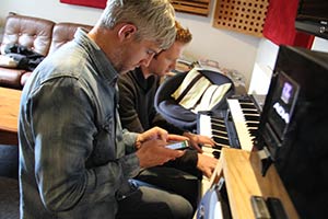 Kieran O'Reilly and Ian Corr try to recall a previous idea recorded in Kieran's Phone during a recording session for Hail the Ghost
